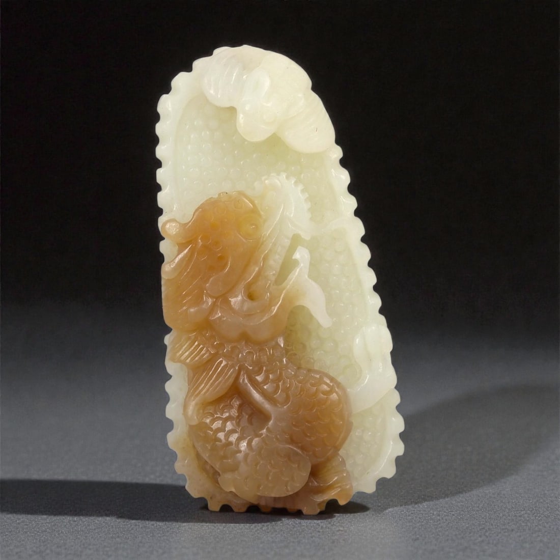 A Chinese Nephrite Jade Dragon-and-Bat Pendant, 20th Century, 28FA (1 of 2)