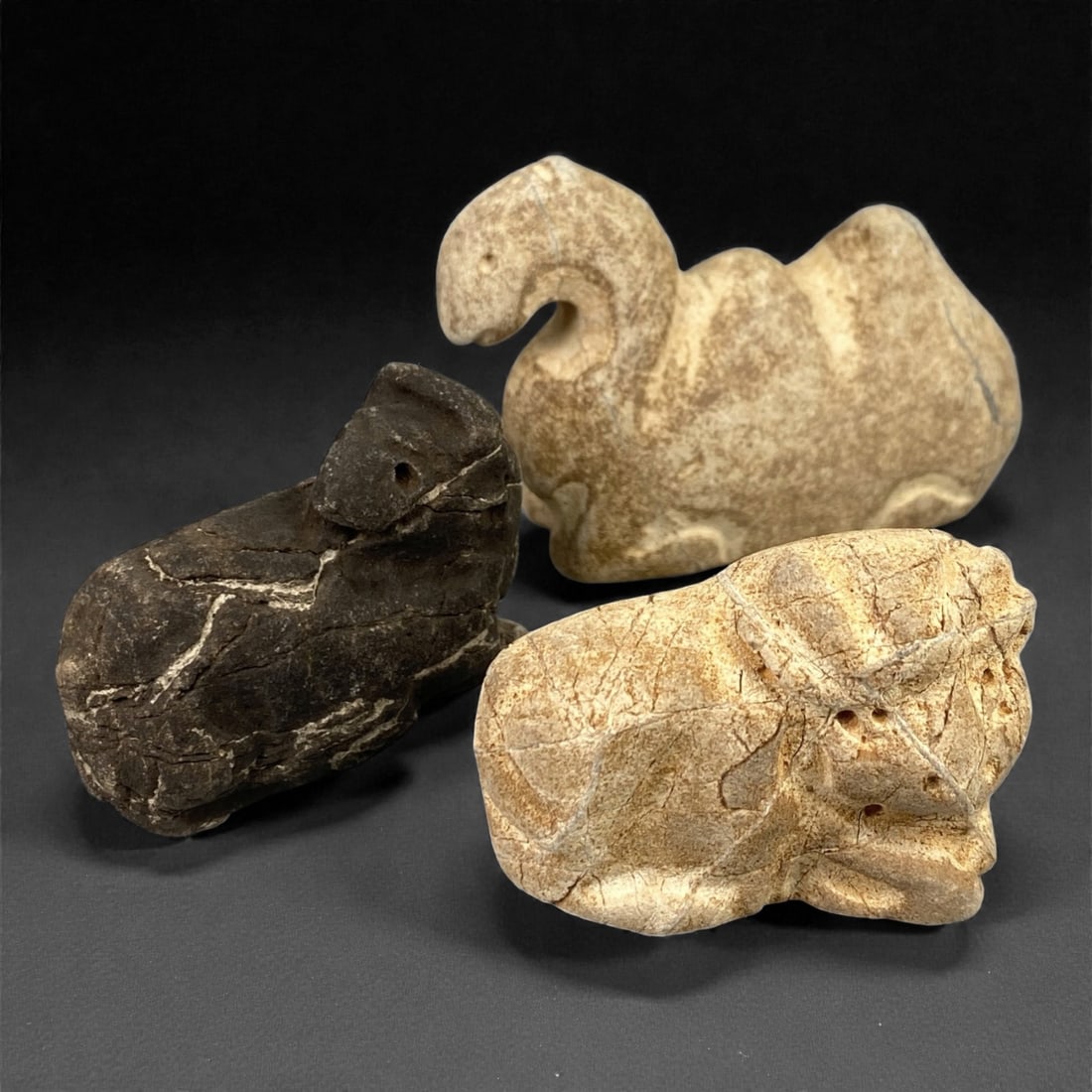 A Group of Three Ancient Stone Zoomorphic Effigies, 2nd-1st Millennium BCE, 72FM (1 of 1)