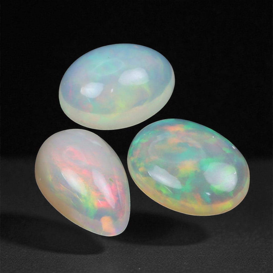 7.02 Carats Vibrant Ethiopian Opal Cabochon Trio - Natural Welo Stones - 13mm, 17XA (1 of 1)