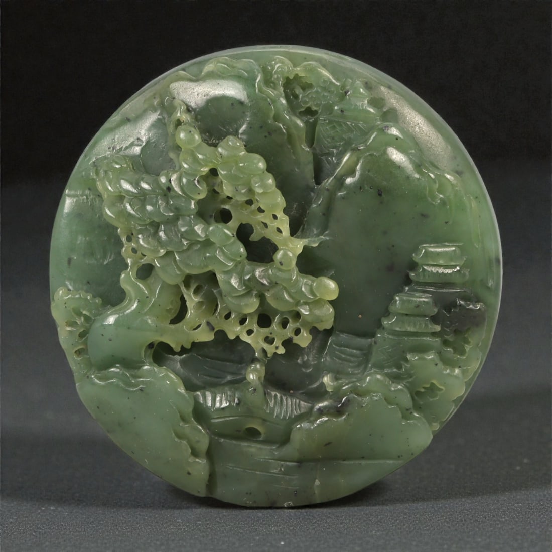 A Chinese Jade Openwork Landscape Disc, 20th Century, 20YA (1 of 2)