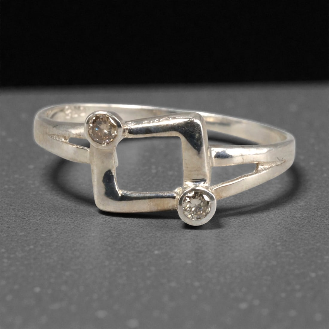 Sterling Silver (925) Ring with Two Champagne Diamonds - Size 6.75 US, 139A (1 of 3)