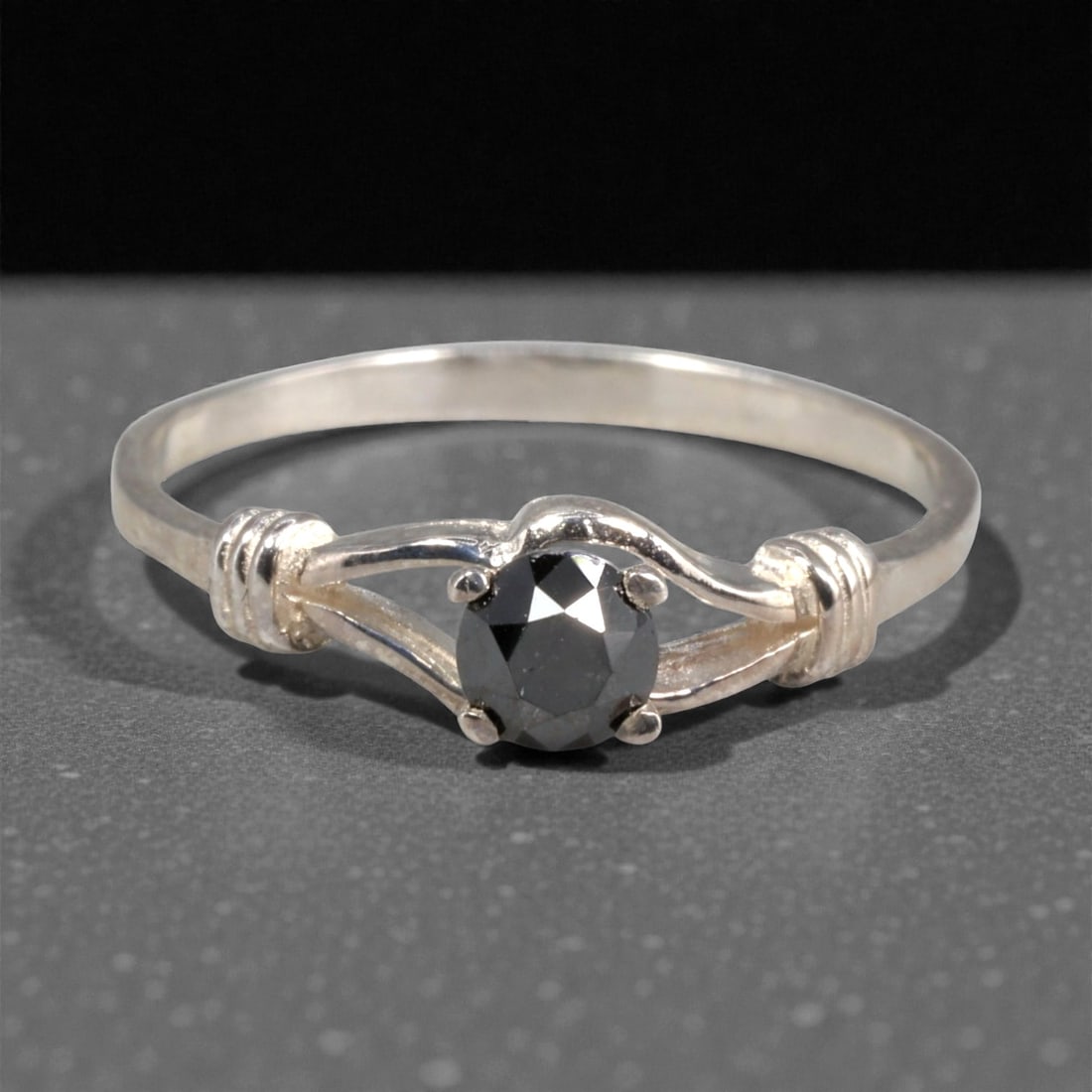 Sterling Silver (925) Ring with Black Diamond - Size 6.75 US, 138A (1 of 3)