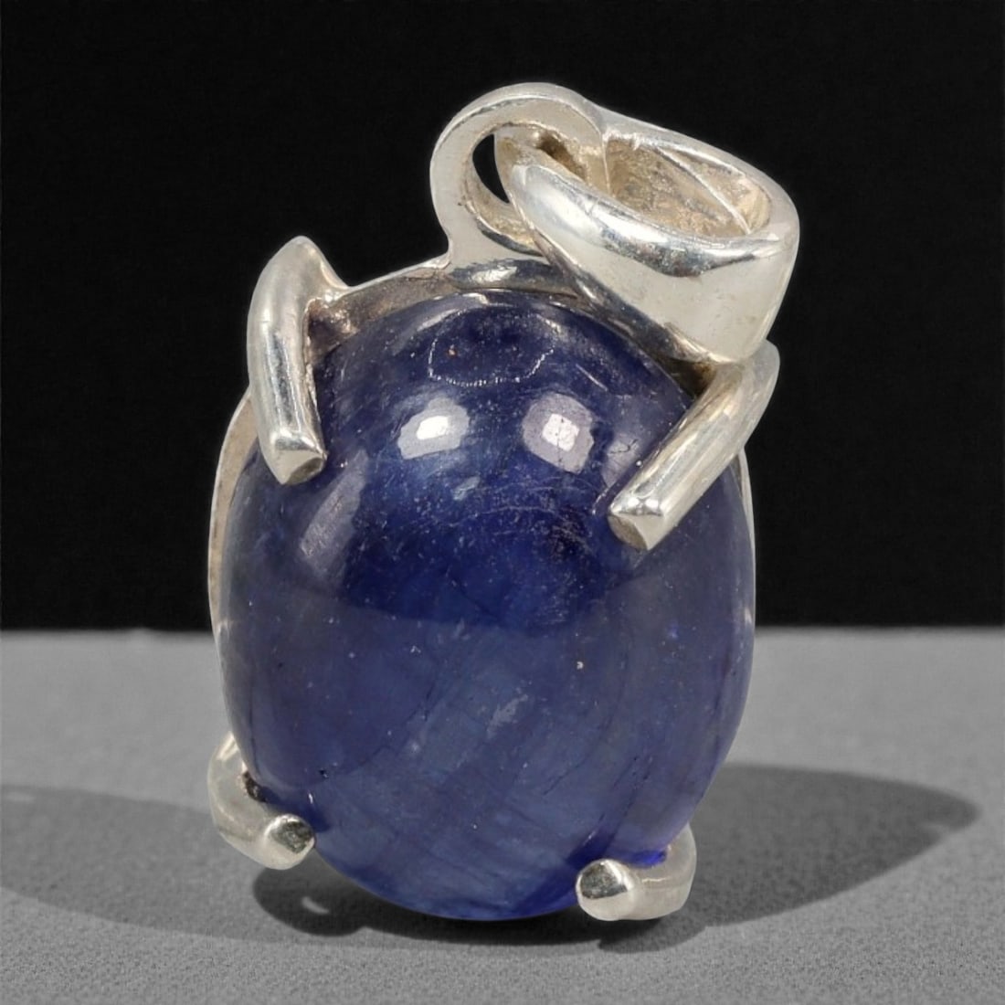 10.76 Carats Deep Blue Sapphire Cabochon Pendant - Sterling Silver Setting, 152A (1 of 1)