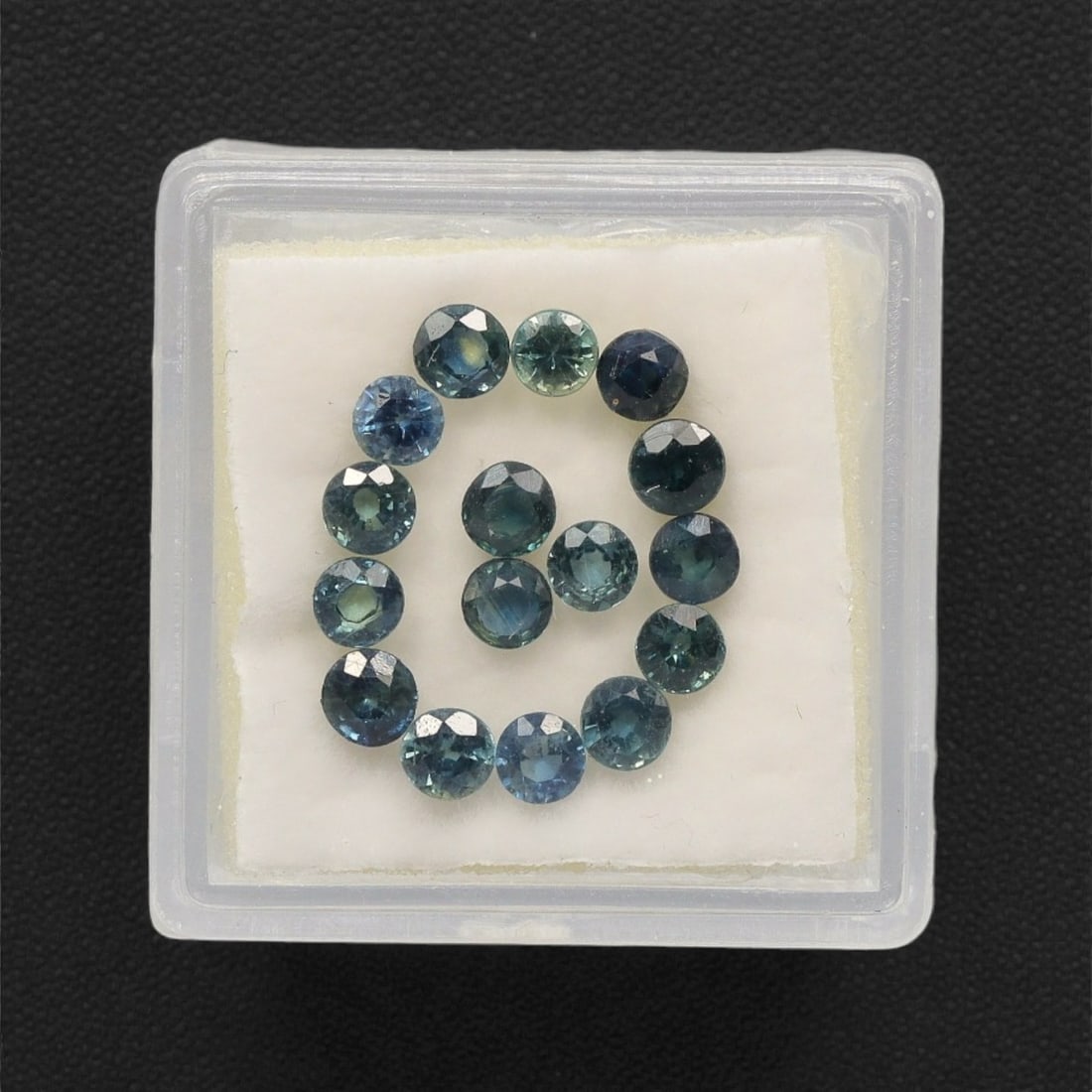 3.33 Carats Teal-Blue Parti Sapphire Parcel - Natural Australian Stones, 77XK: This luminous parcel of parti sapphires glows with a harmonious blend of cool teal, soft blue-green, and subtle sky-blue tones, each round, faceted stone exhibiting delicate color zoning that shifts g