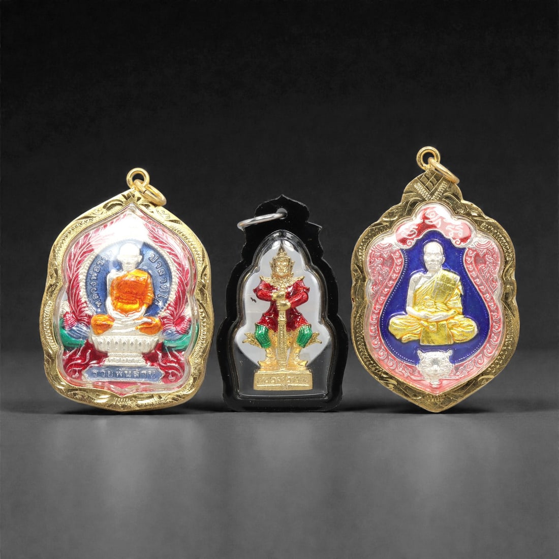 A Group of Three Thai Polychrome Amulets, 20th Century, 93XJ (1 of 1)