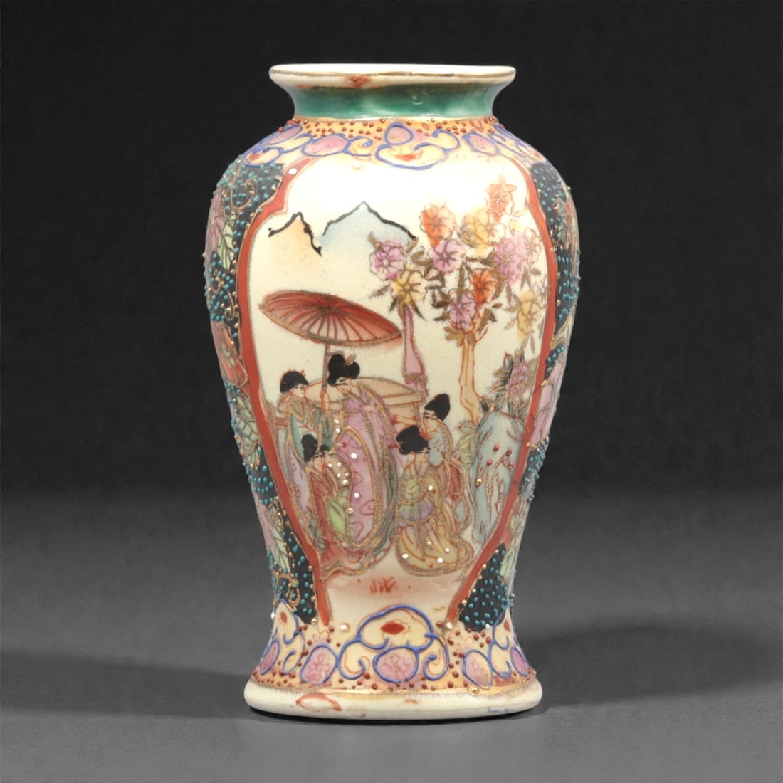 A Japanese Polychrome-Decorated Earthenware Vase, Meiji Period, Late 19th Century, 53FK (1 of 3)