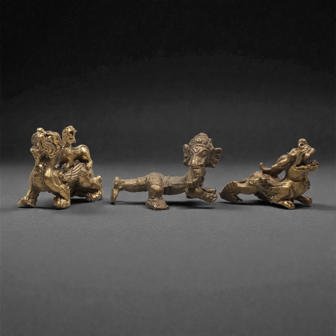 A Set of Three Thai Brass Mythical Beast Figures, 20th Century, 66ZG (1 of 1)