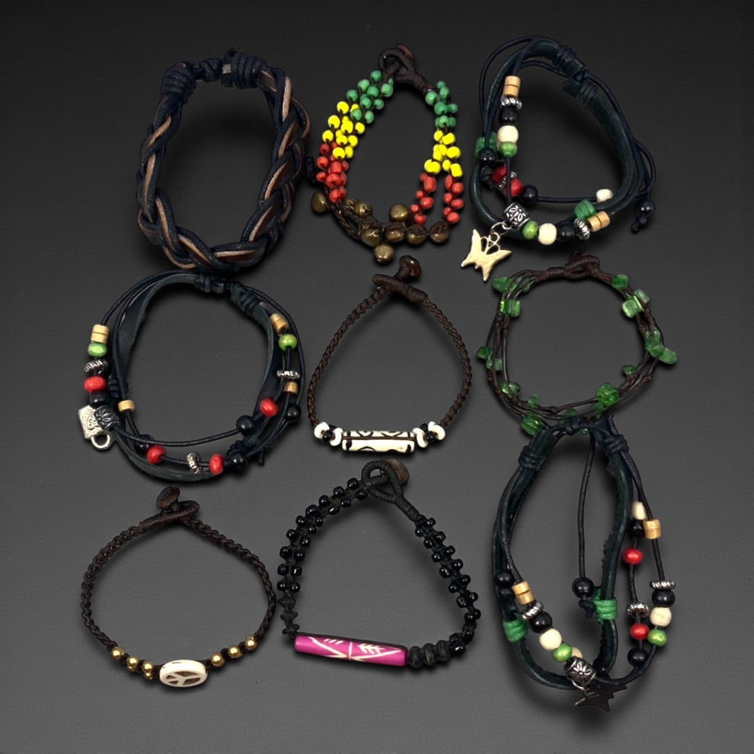 A Group of Nine Leather and Beaded Bracelets, Late 20th-Early 21st Century, 31ZG (1 of 1)