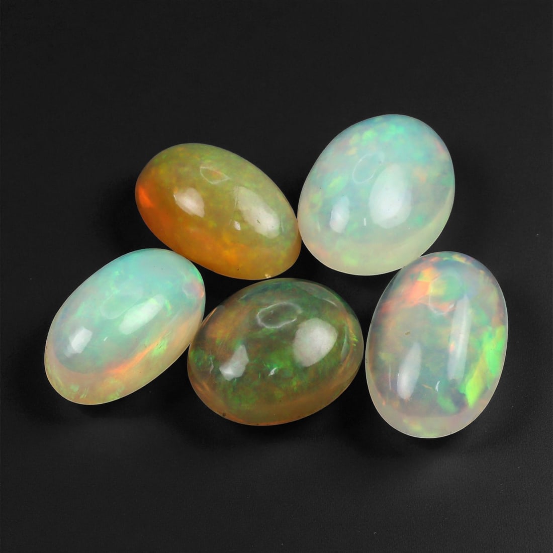 9.41 Carats Neon Play-of-Color Opal Selection - Natural Ethiopian Cabochons - 10 to 11 mm, 72XE (1 of 1)