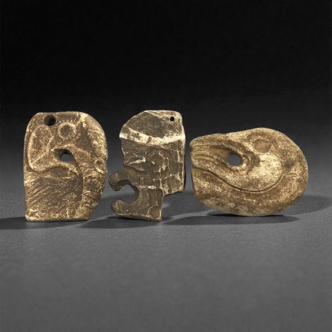 A Group of Three Pre-Columbian Stone Zoomorphic Heads, 10th-15th Century, 24FN (1 of 1)