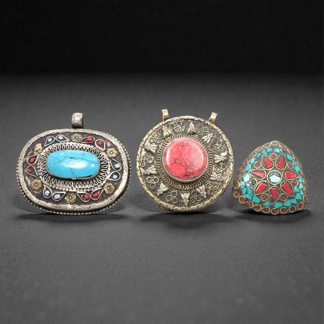 A Group of Three Tibetan Inlaid Metal Pendants, 20th Century, 88ZG (1 of 1)
