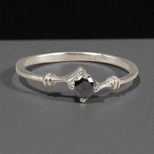 Sterling Silver (925) Ring with Black Diamond - Size 6.75 US, 117A (1 of 3)