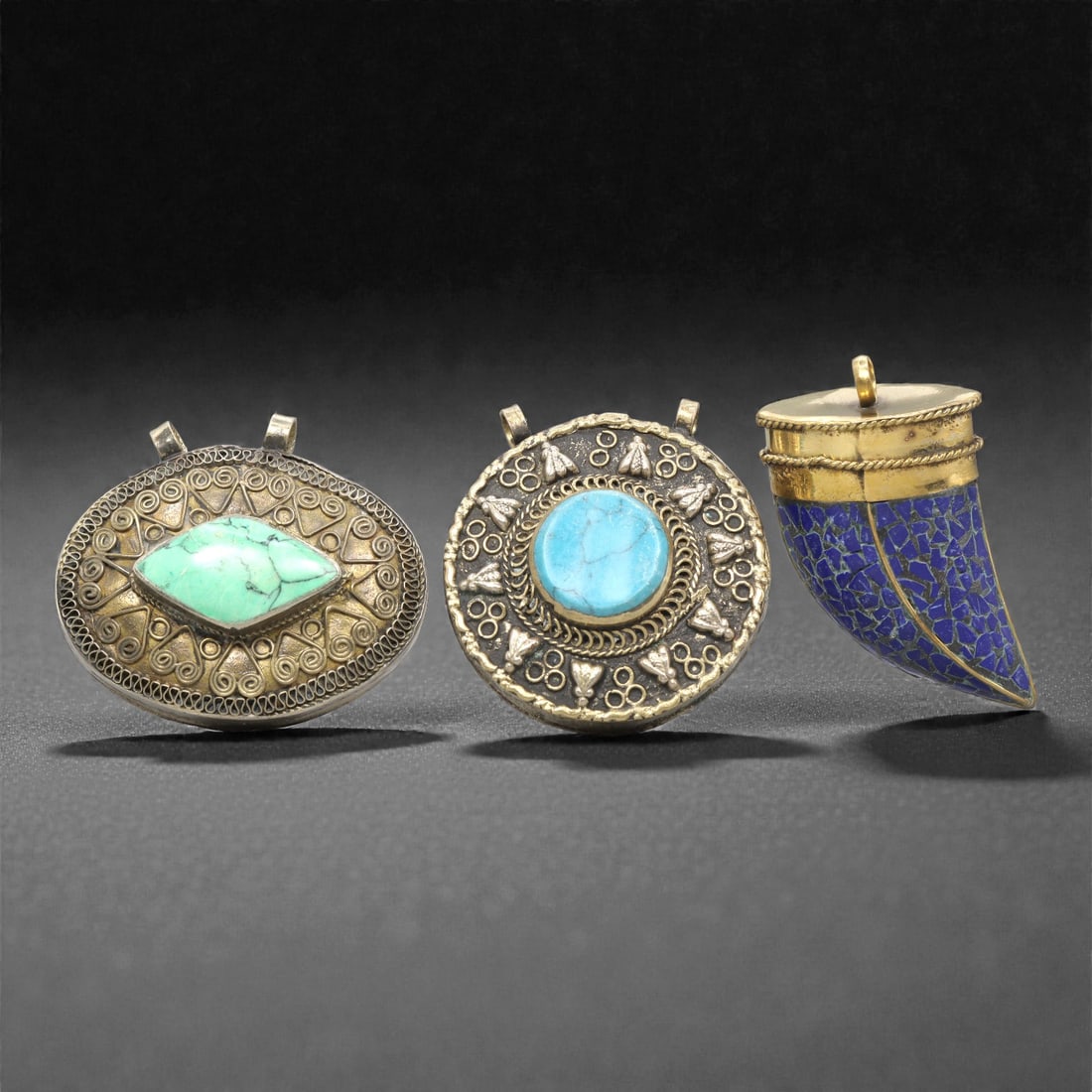 A Group of Three Tibetan Inlaid Metal Pendants, 20th Century, 87ZG (1 of 1)