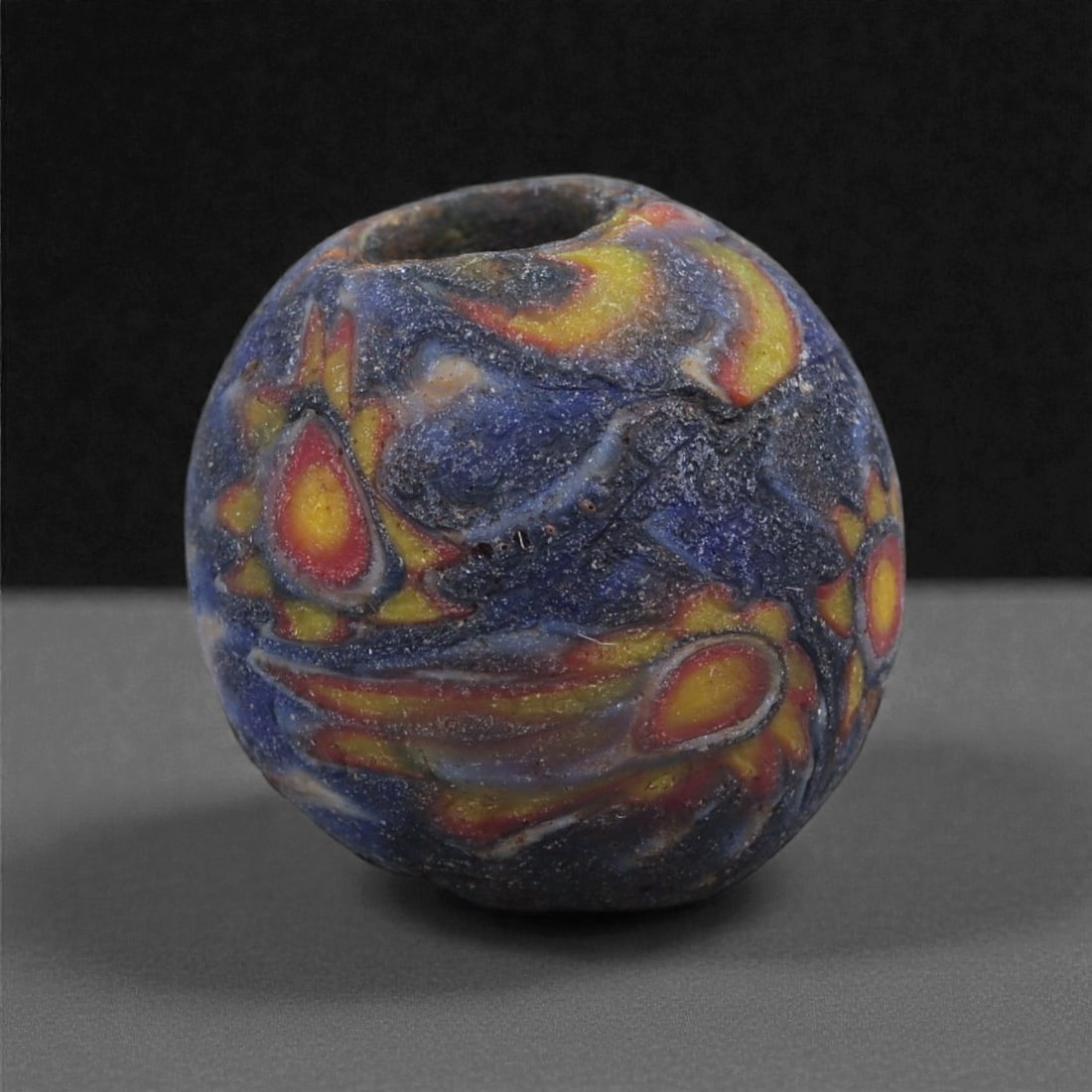 Antique Glass Bead - Venetian Swirled Polychrome Sphere, 67J (1 of 2)