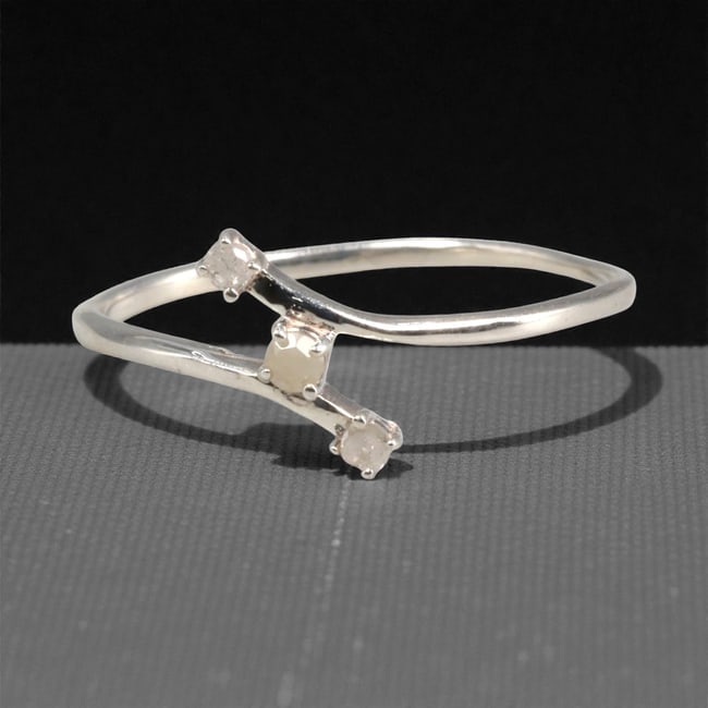 Sterling Silver (925) Ring with Three Diamonds - Size 7 US, 128A (1 of 3)