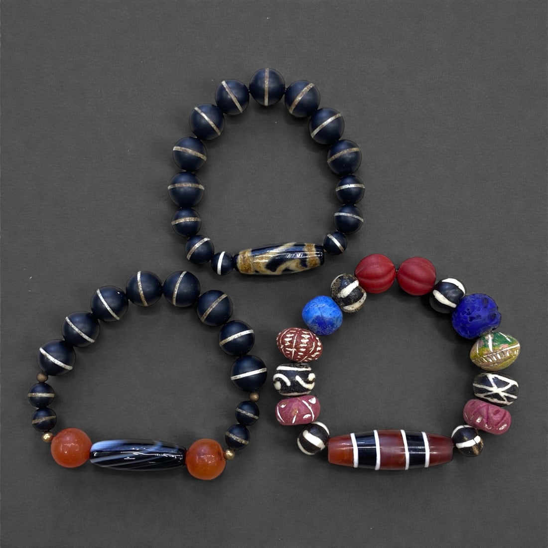 A Group of Three Glass and Stone Beaded Bracelets, 107g, 75AA (1 of 1)