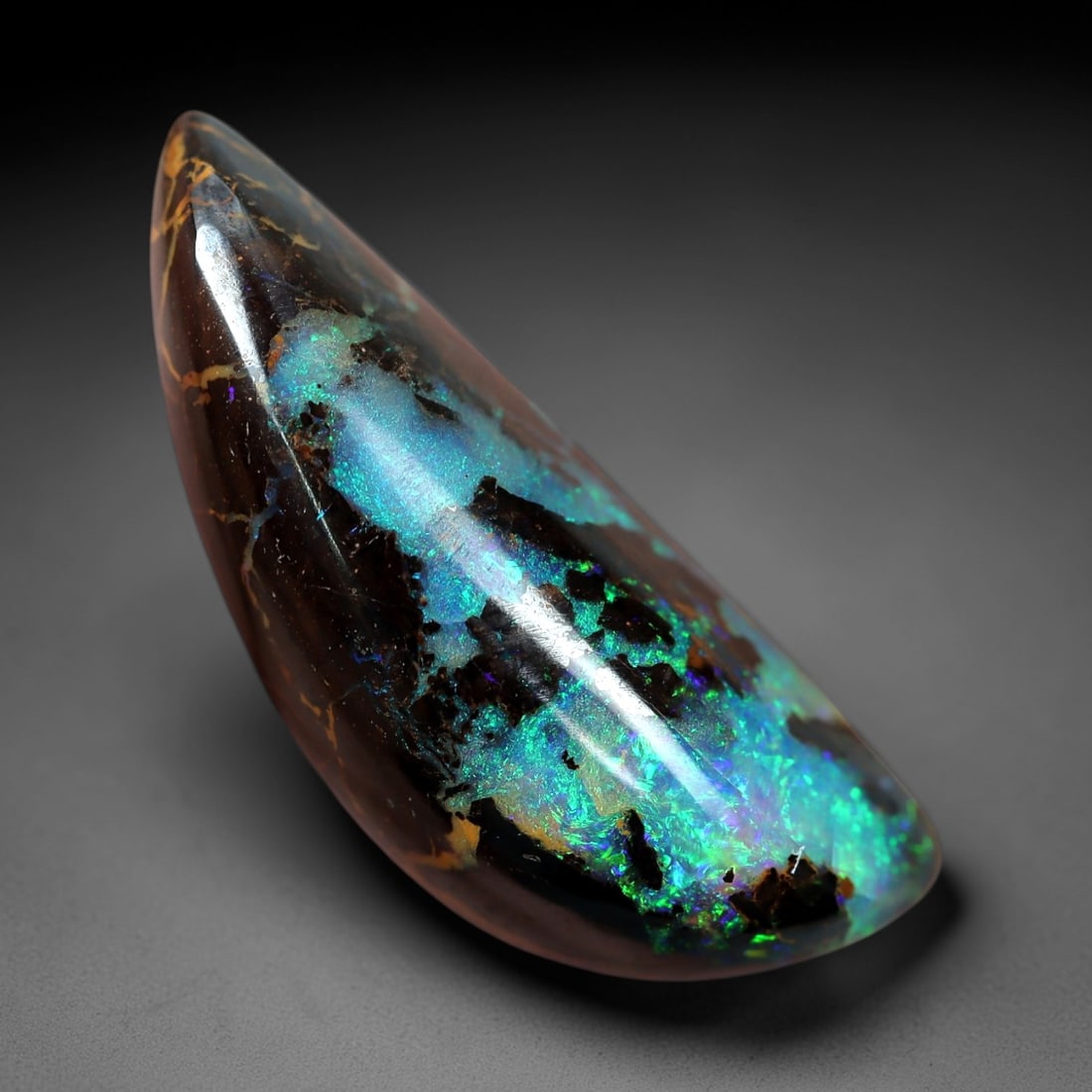 6.33ct Boulder Opal Cabochon - Intense Green-Blue Play-of-Color Specimen, 40XM (1 of 2)