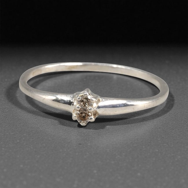 Sterling Silver (925) Ring with Two Champagne Diamonds - Size 6 US, 137A (1 of 3)