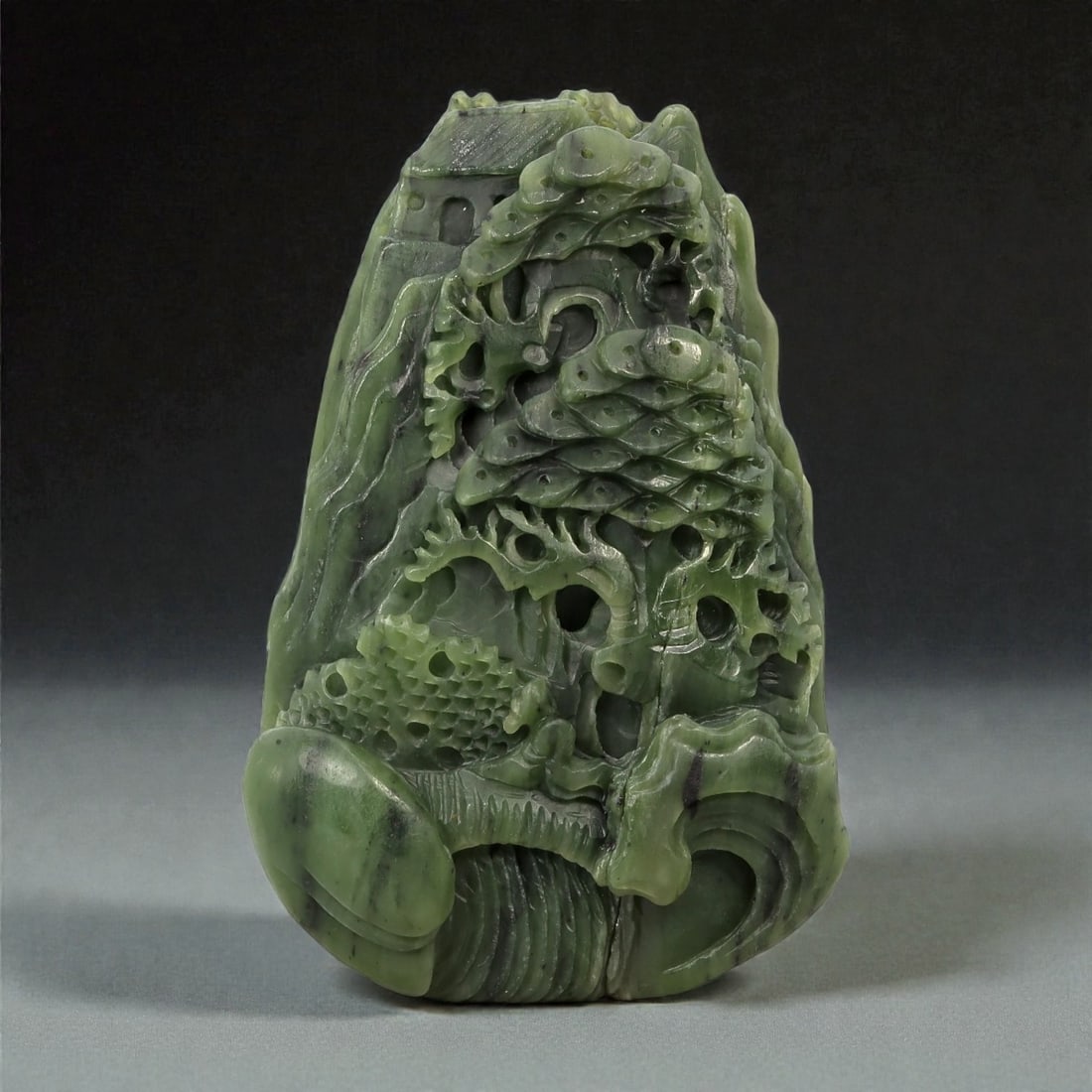 A Chinese Nephrite Jade Pierced Landscape Sculpture, 20th Century, 83FC (1 of 2)