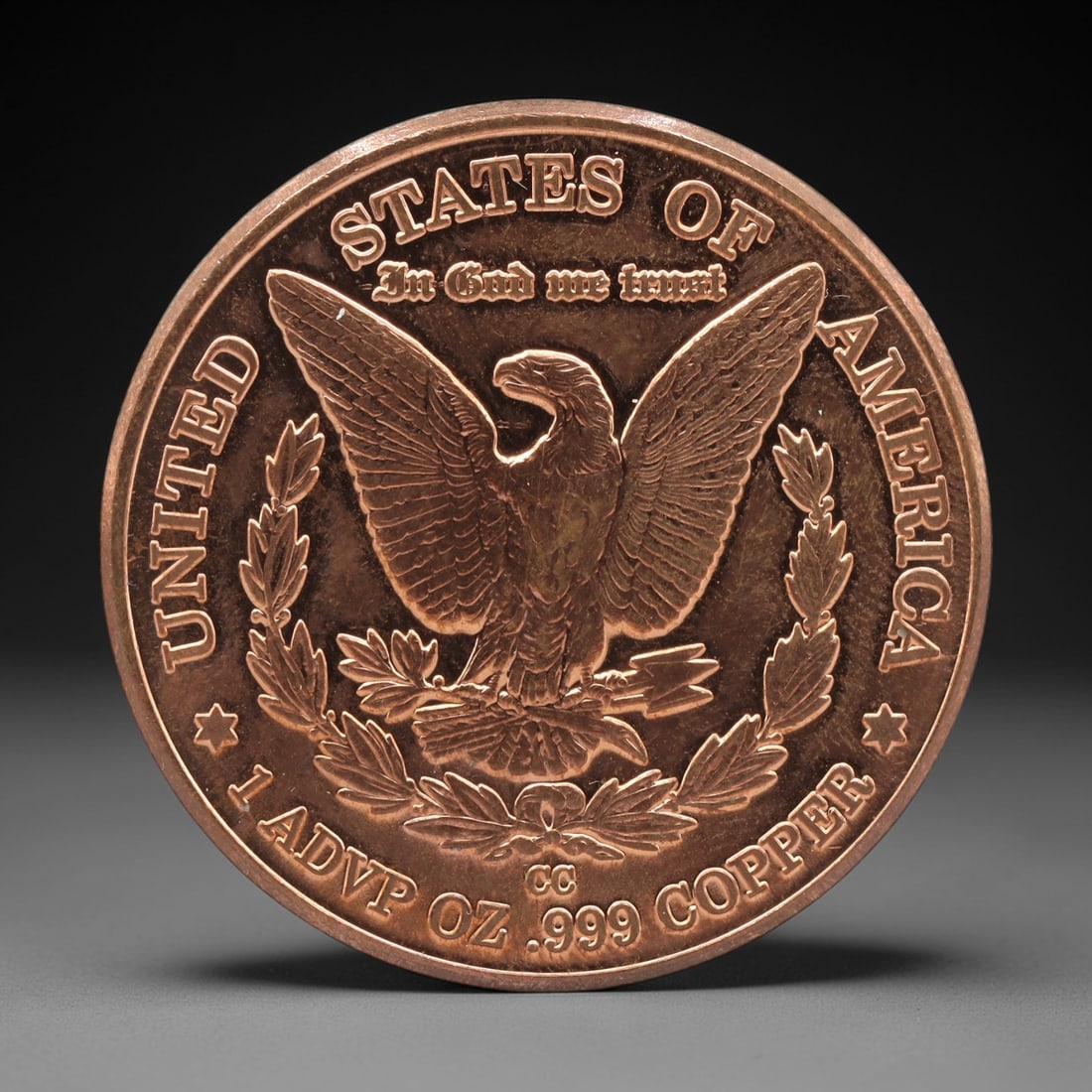 UNITED STATES: Frontier Spirit - Morgan Dollar Inspired 1 ADVP OZ .999 Copper Round, 45mm, 39ZJ: This 1 ADVP ounce copper round draws inspiration from the iconic Morgan Dollar, reimagining the classic American eagle motif for modern collectors. The obverse features a majestic bald eagle with outs