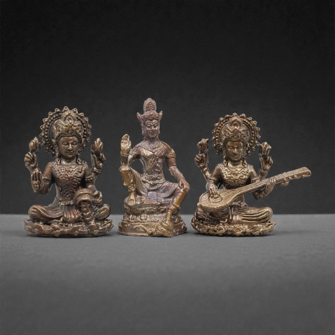 Three Thai Bronze Hindu Deity Miniature Figures, 20th Century, 15FM (1 of 1)