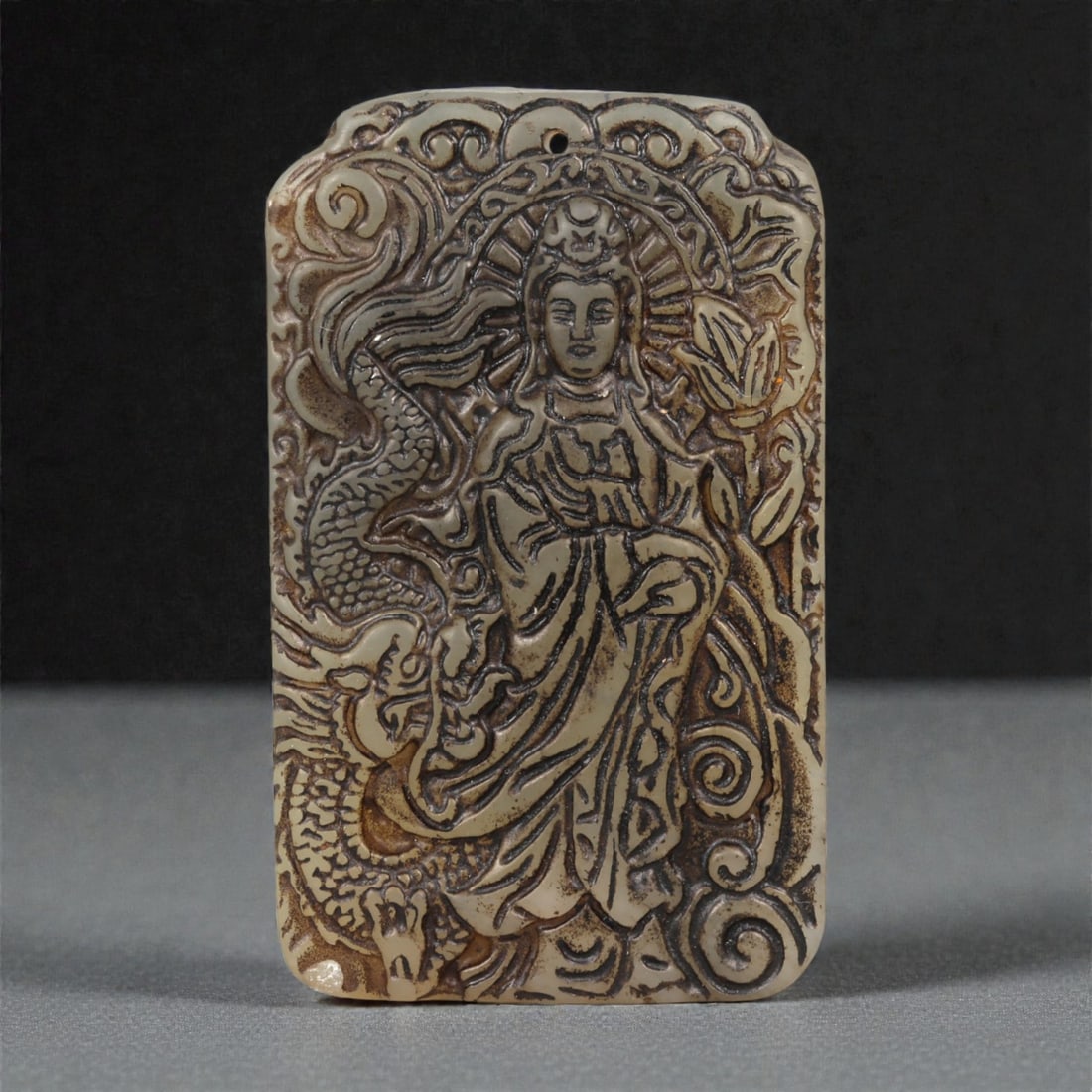 A Chinese Nephrite Jade Buddhist Figure Plaque, 20th Century, 40FB (1 of 2)