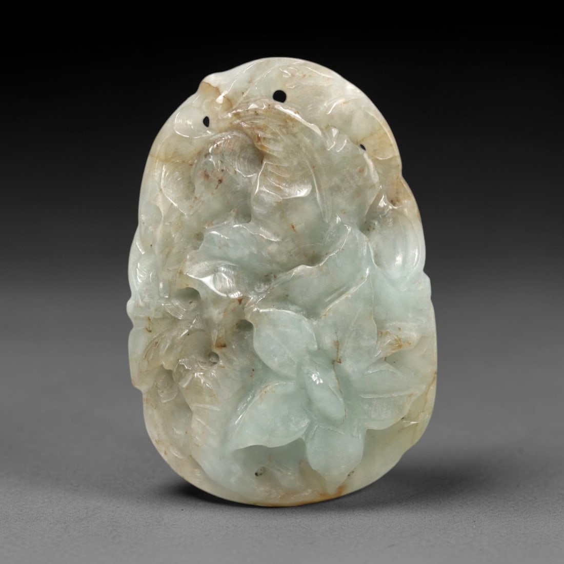 A Chinese Jadeite Jade Floral Pendant Plaque, 20th Century, 27FR (1 of 2)