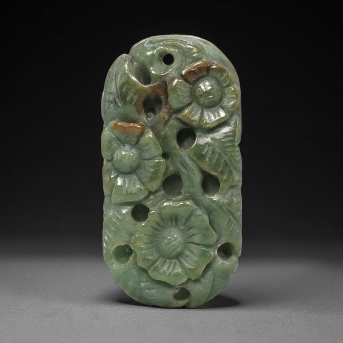 A Chinese Jadeite Jade Floral Pendant Plaque, 20th Century, 74FR (1 of 2)