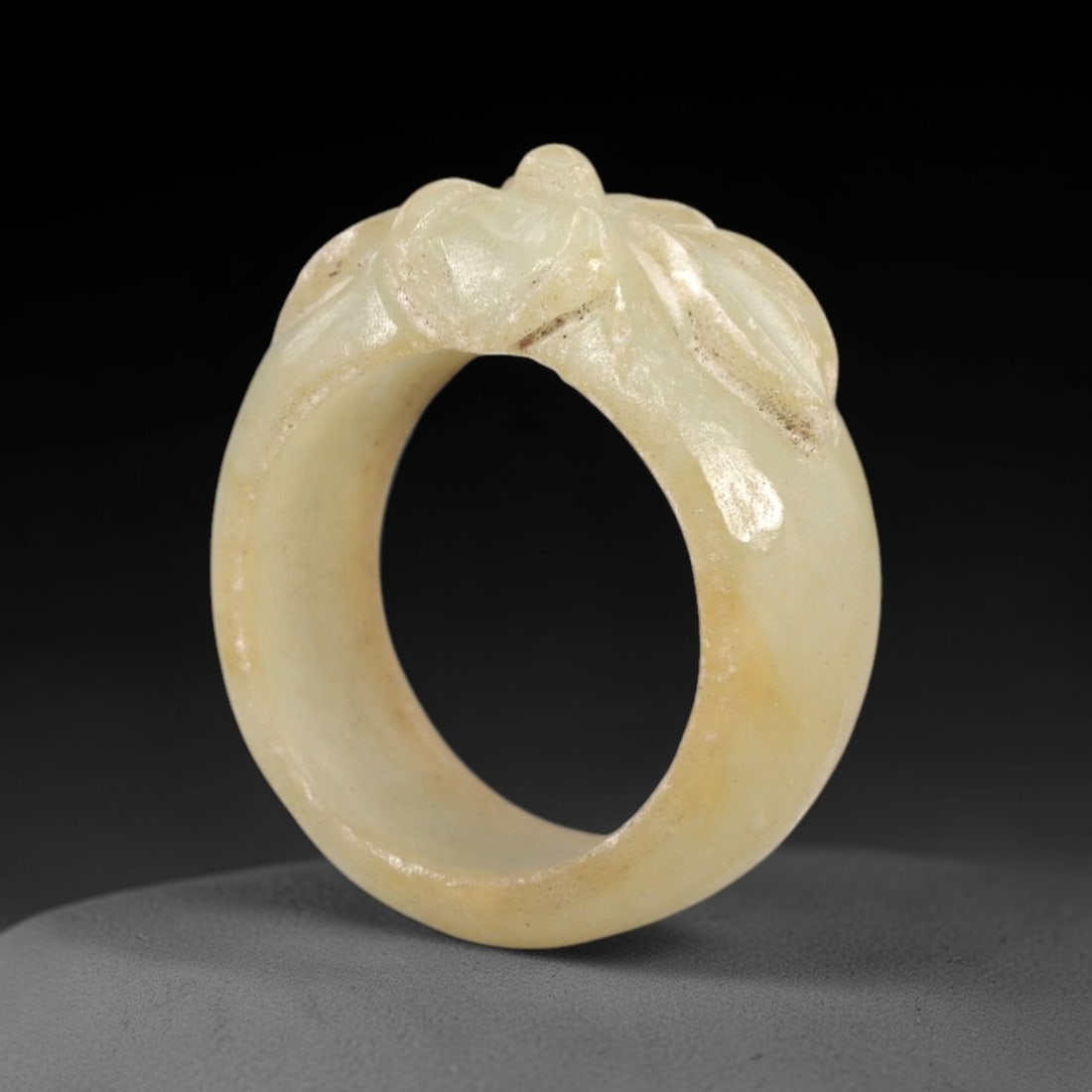 A Chinese Jadeite Jade Floral-Form Ring, Qing Dynasty, 64FS (1 of 1)