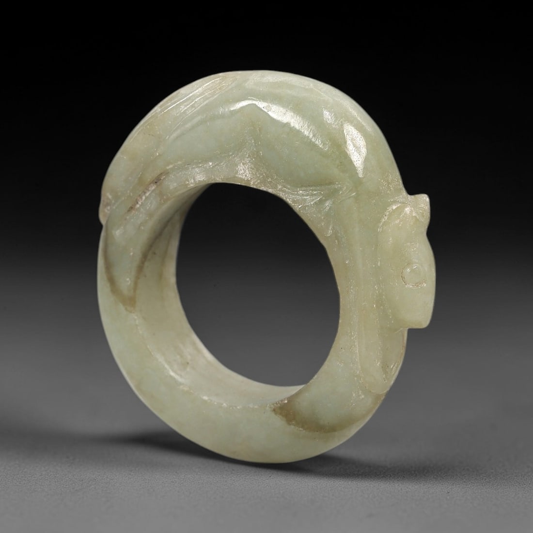 A Chinese Jadeite Jade Mouse-Form Ring, Qing Dynasty, 70FS (1 of 1)