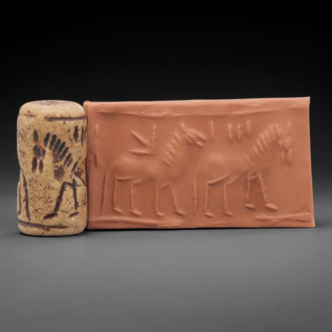 A Mesopotamian Stone Cylinder Seal, Circa 2nd Millennium BCE, 6FT (1 of 2)