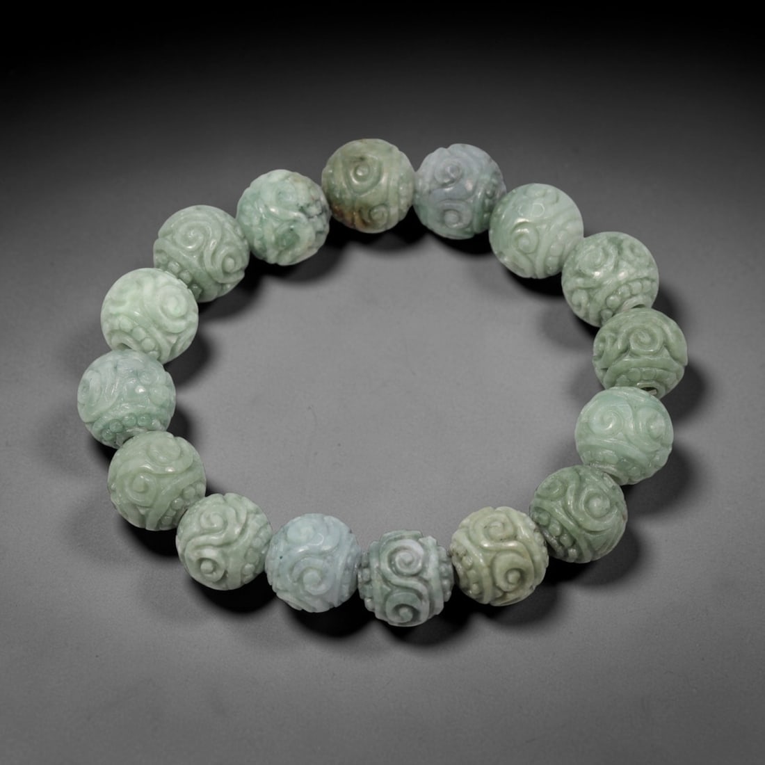 A Chinese Carved Jadeite Jade Bead Bracelet, 20th Century, 29ZK (1 of 1)