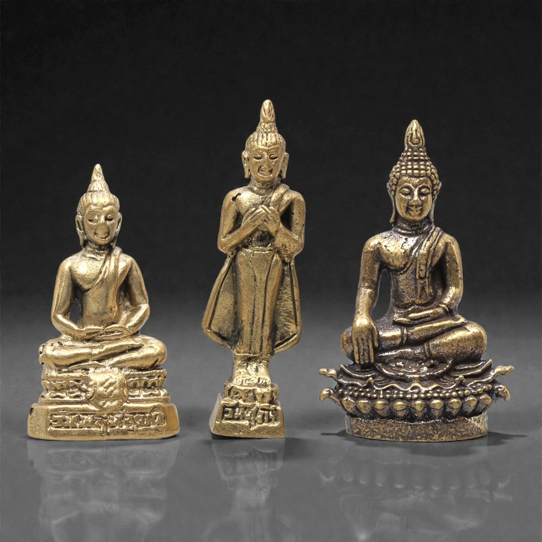 A Set of Three Thai Brass Buddha Figures, 20th Century, 65ZG (1 of 1)