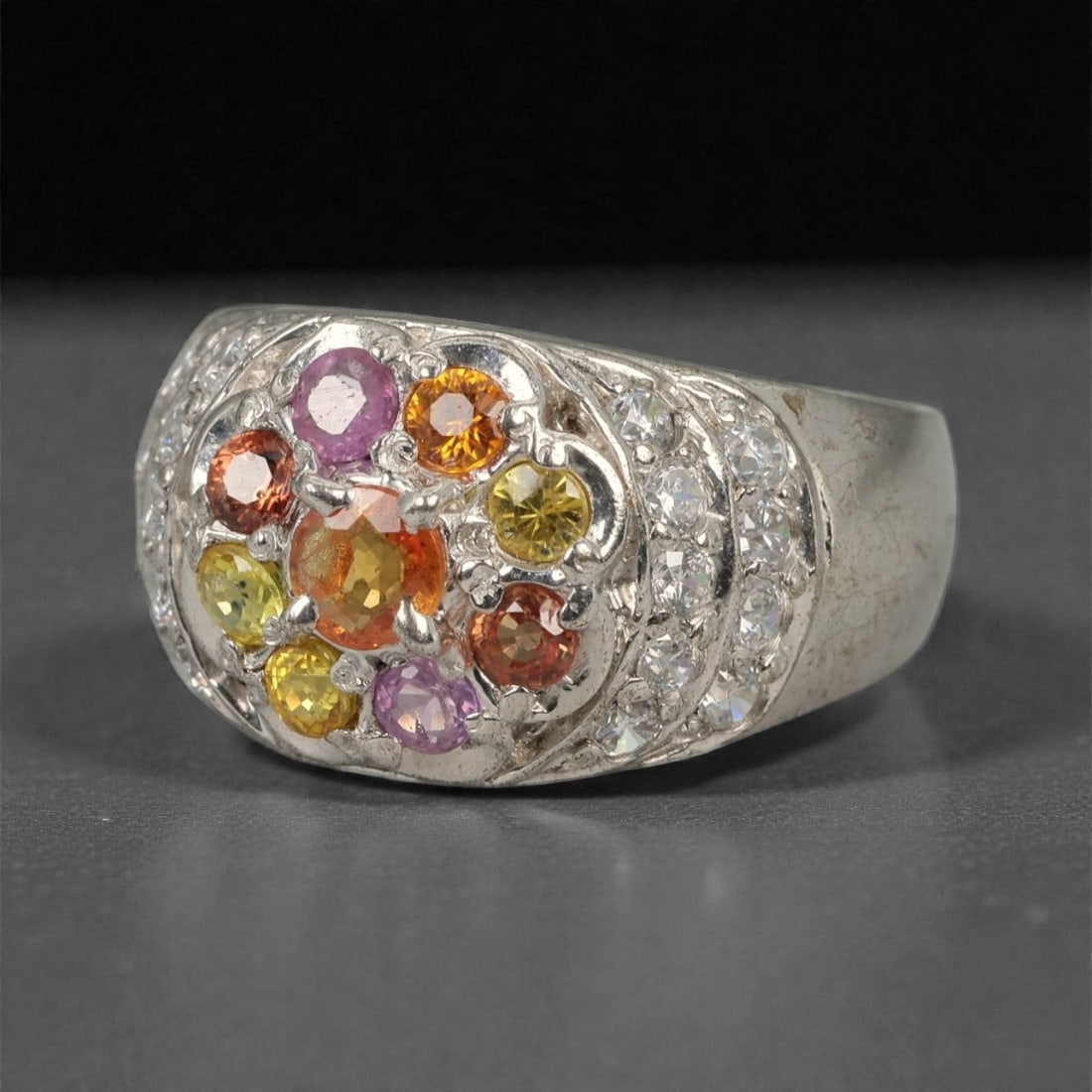 Multicolor Fancy Sapphire and White Stone Ring - Size 7 US - 25 x 21 mm - 6.6 Grams, 47XK (1 of 3)