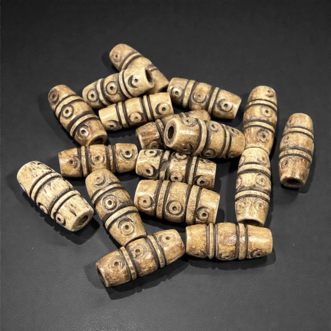 A Lot of Tibetan Bone Barrel Beads with Concentric Circle Motif, 20th Century, 84S (1 of 1)