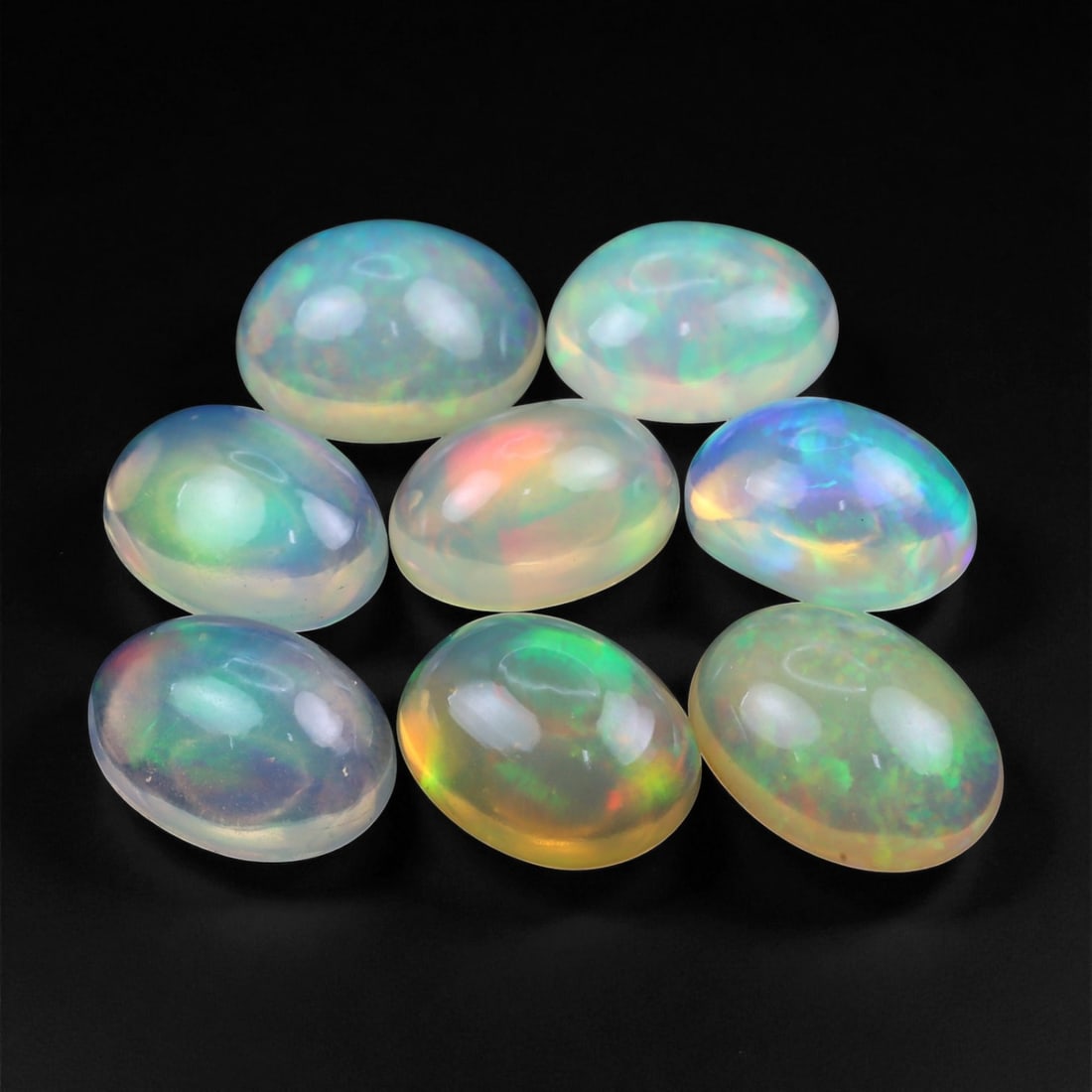 10.59 Carats Neon Play-of-Color Opal Selection - Natural Ethiopian Cabochons - 8 to 9 mm, 2XE (1 of 1)