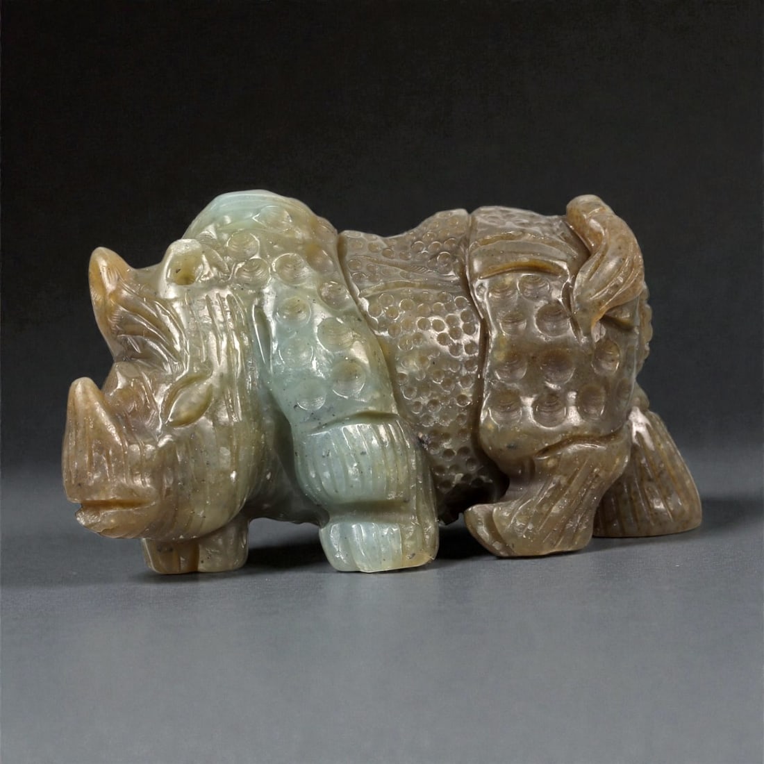 A Chinese Nephrite Jade Rhinoceros Figure, 20th Century, 89FA (1 of 3)