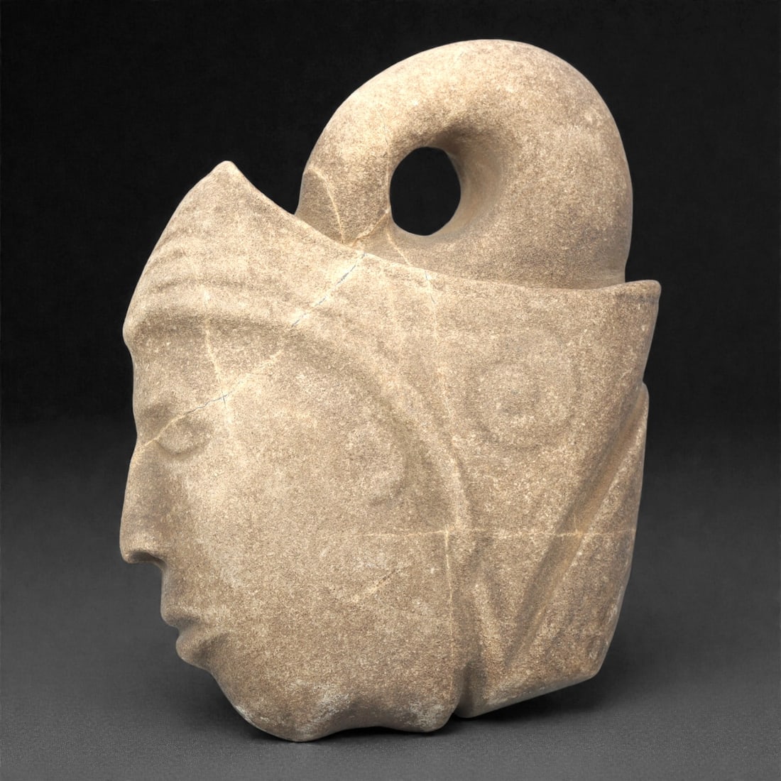 A Pre-Columbian Stone Head Pendant, 10th-15th Century, 12ZH (1 of 1)