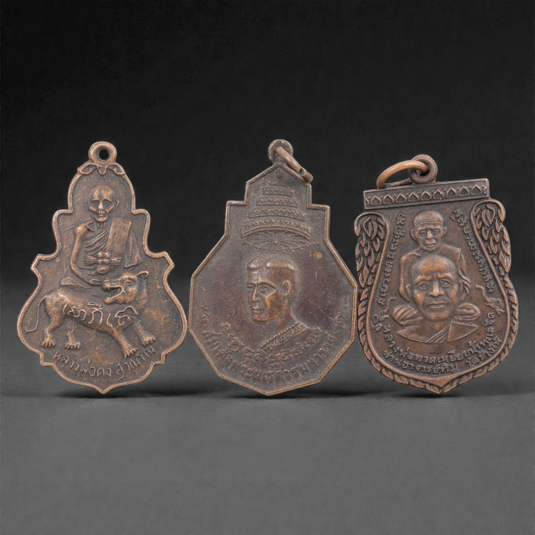 Three Thai Copper Alloy Devotional Amulets, 20th Century, 65FN (1 of 2)