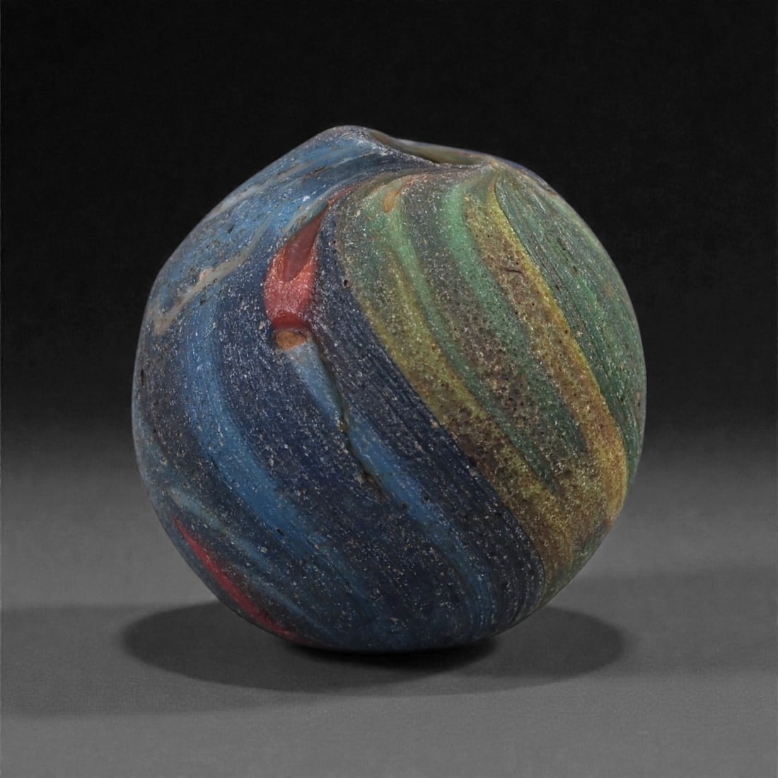 Antique Glass Bead - Multicolor Swirled Sphere, 59J (1 of 2)