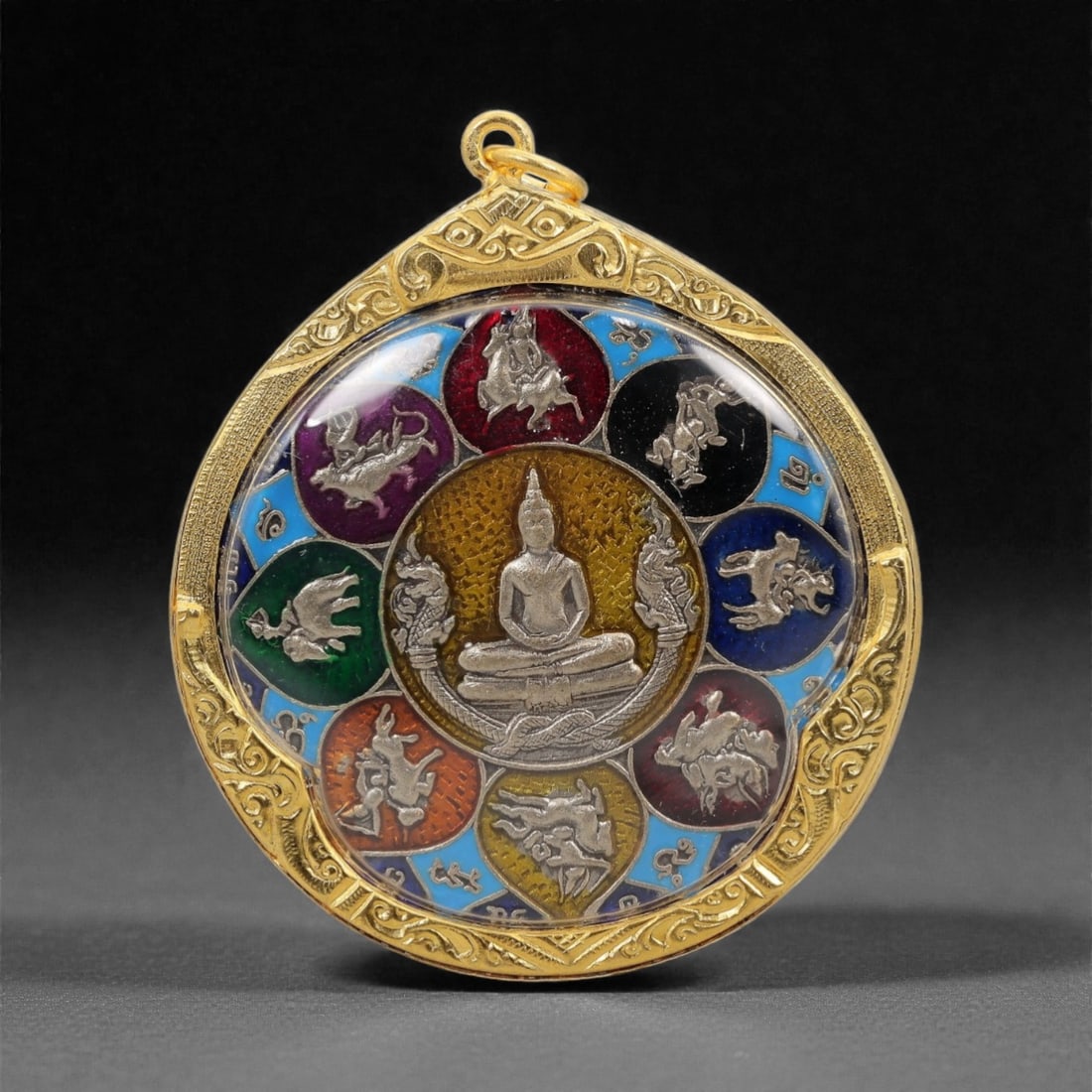 A Thai Buddhist Enameled Metal Amulet, 20th Century, 62FN (1 of 2)