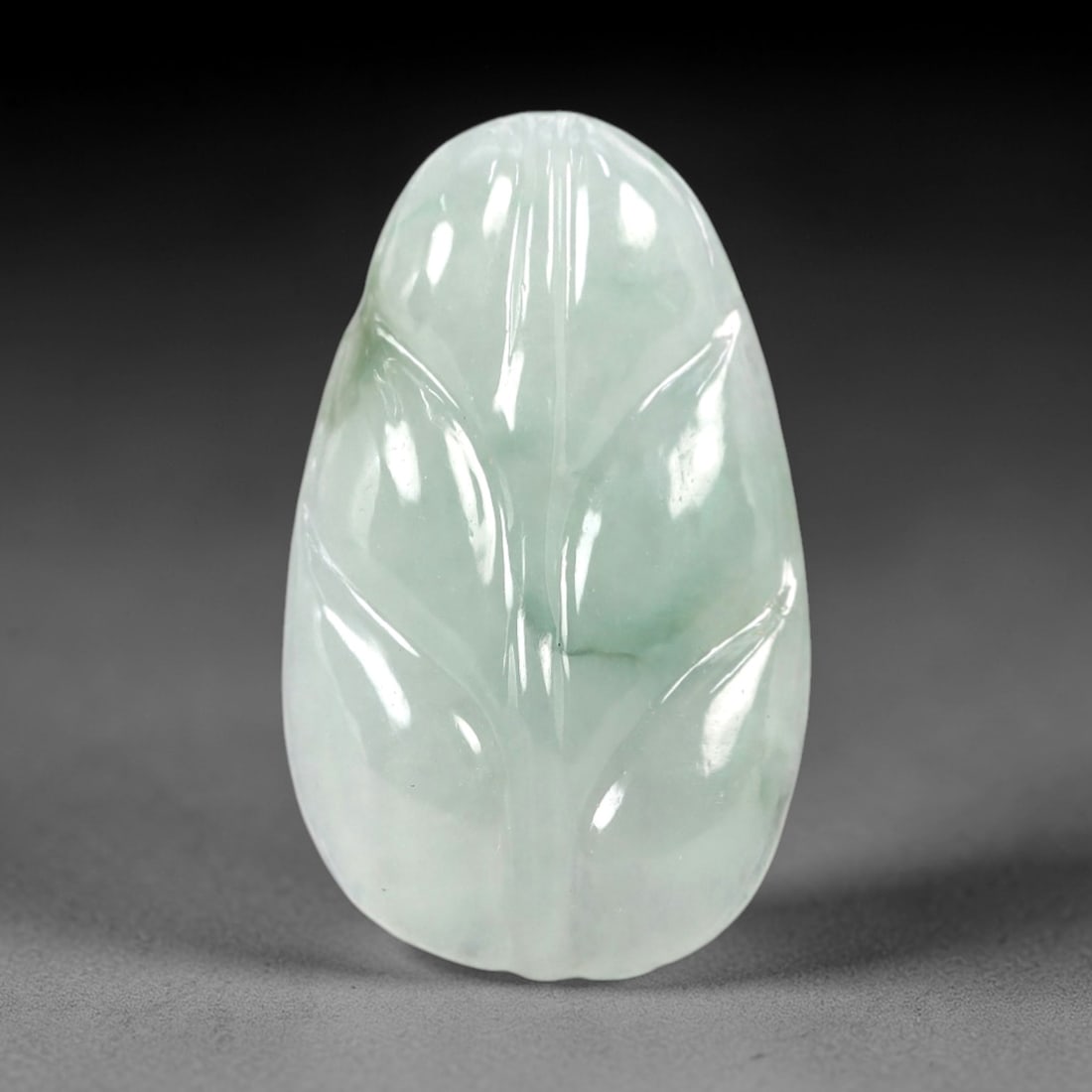 A Chinese Icy Jadeite Jade Leaf Pendant, 20th Century, 56AB (1 of 2)
