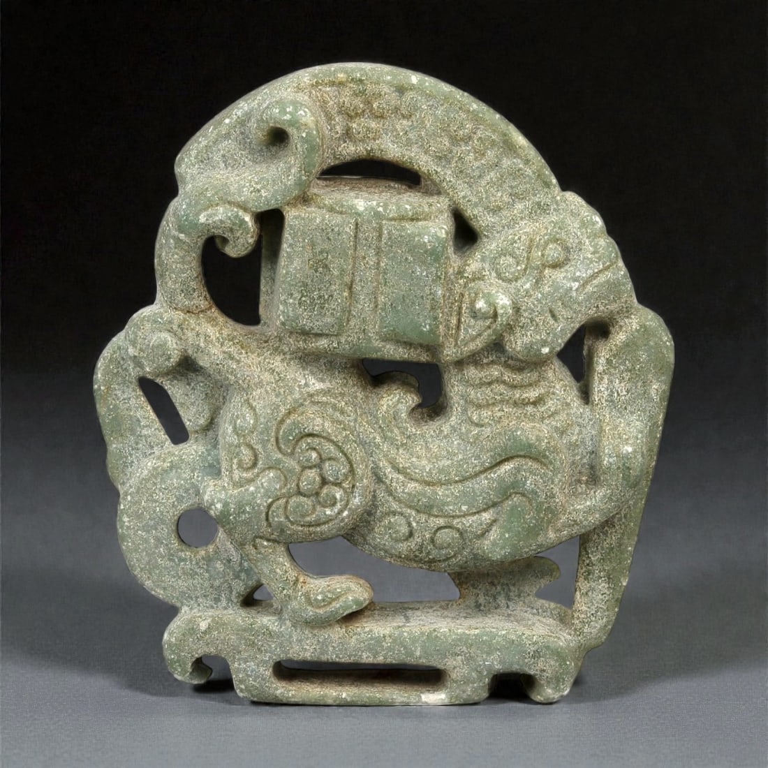 A Chinese Hardstone Openwork Belt Plaque with Mythical Beast, 20th Century, 30YB (1 of 2)