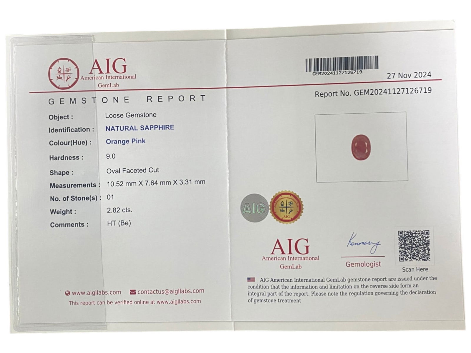 2.82 Carats Certified Orange Pink Sapphire - Natural Ceylon Gemstone, LZ113 (1 of 2)