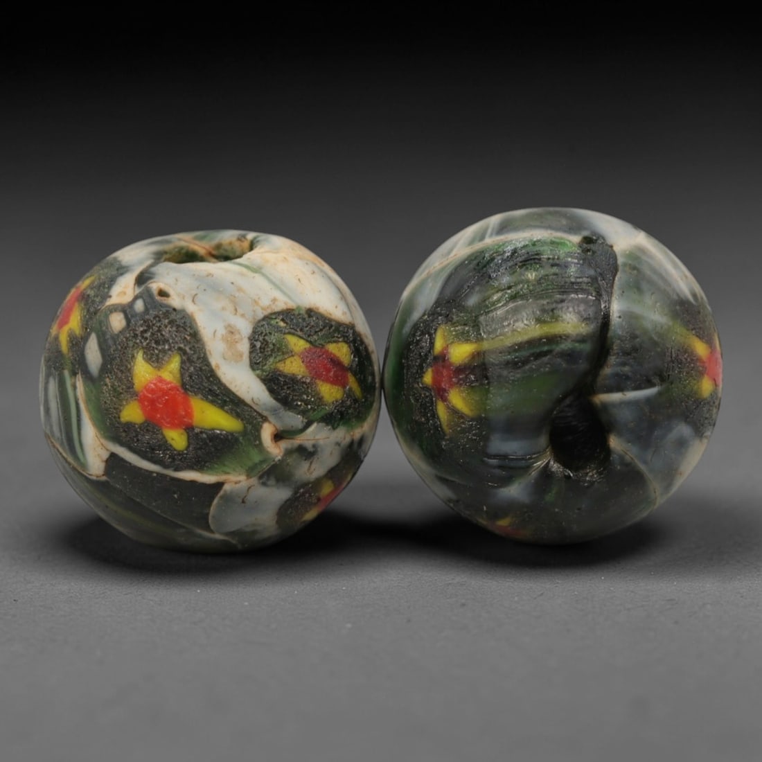 A Pair of Venetian Millefiori Glass Trade Beads, 19th-20th Century, 29ZM (1 of 1)