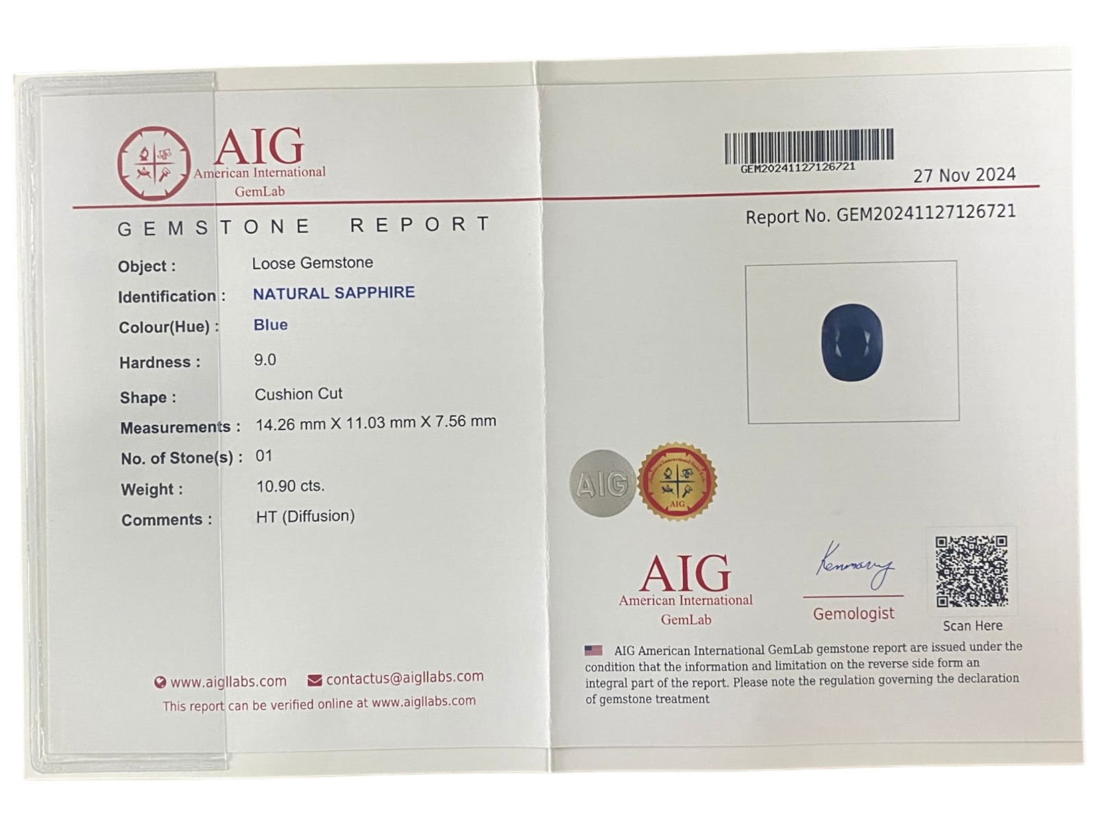 10.90 Carats Certified Deep Blue Sapphire - Natural Ceylon Gemstone, LZ110 (1 of 2)