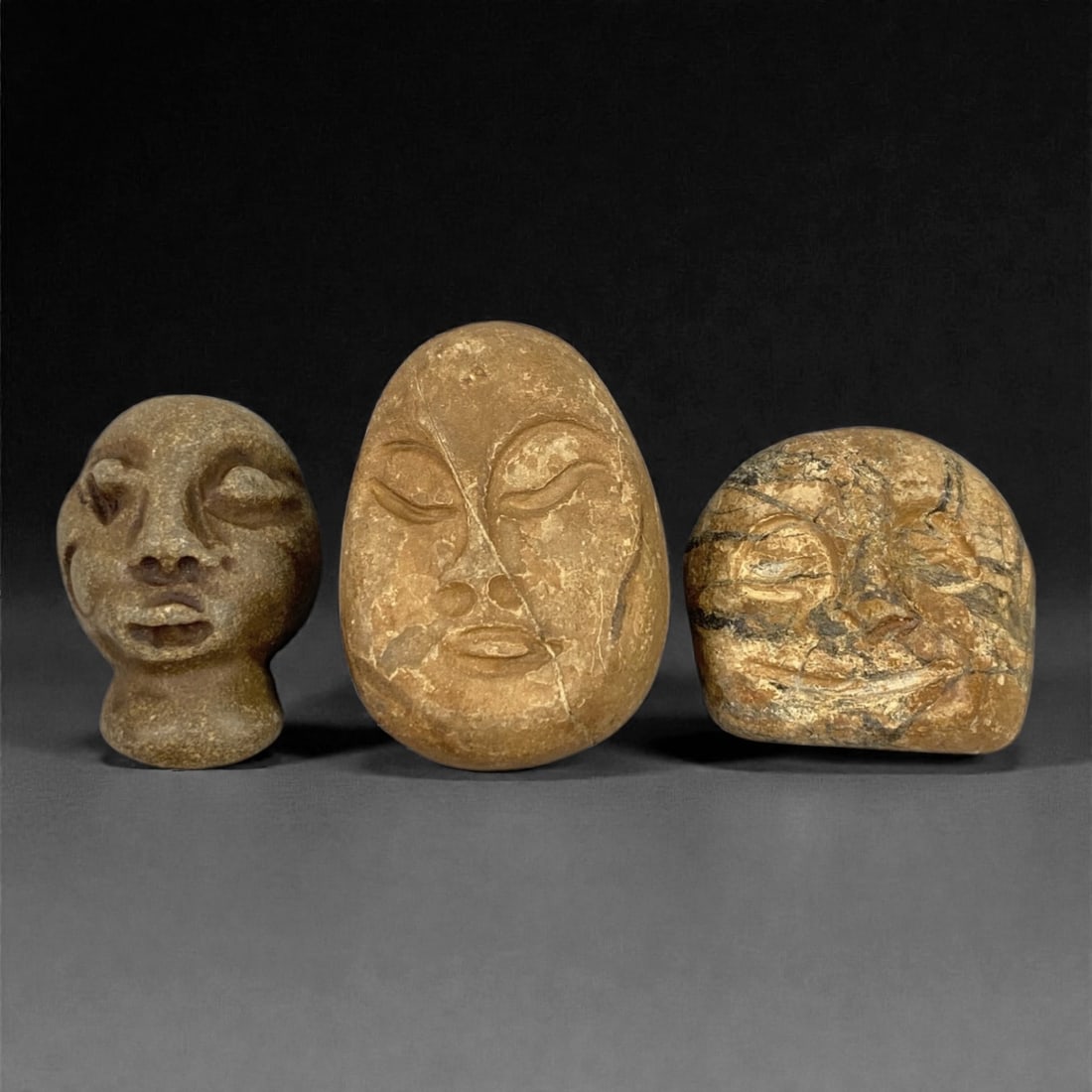 A Group of Three Medieval Stone Maskette Amulets, 10th-14th Century, 44FP (1 of 1)