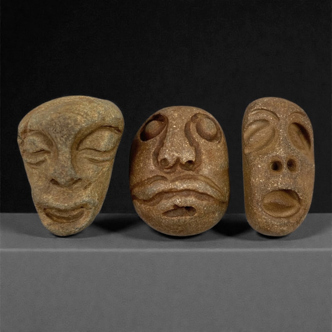 A Group of Three Medieval Stone Maskette Amulets, 10th-14th Century, 46FP (1 of 1)