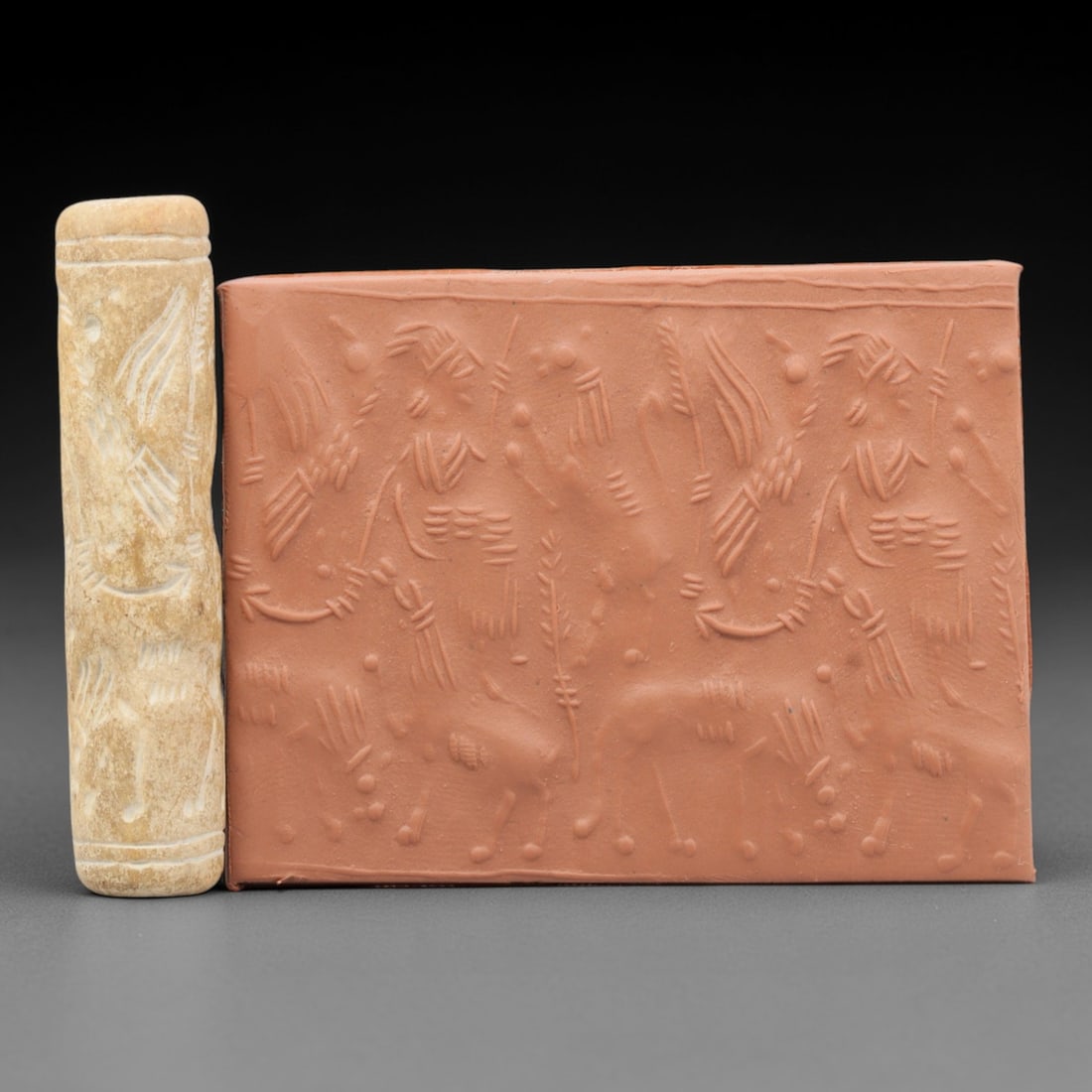 A Mesopotamian Stone Cylinder Seal, Circa 2nd Millennium BCE, 4FT (1 of 2)
