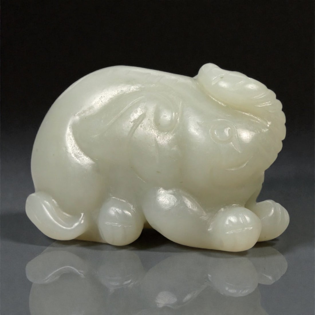 A Chinese Nephrite Jade Elephant Figure, 20th Century, 82FA (1 of 3)